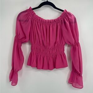 WAYF magenta long sleeve ruffle Polyester Boho Preppy peplum Blouse Size Xs